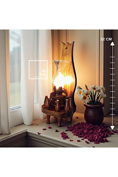 77 Jude 77-2 Ahşap Gaz Lambası Tasarım Abajur Rustik Dekoratif Aydınlatma El ...