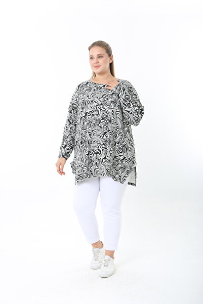 XL Modam Wool Viscose Patterned Lycra Women's Plus Size Tunic