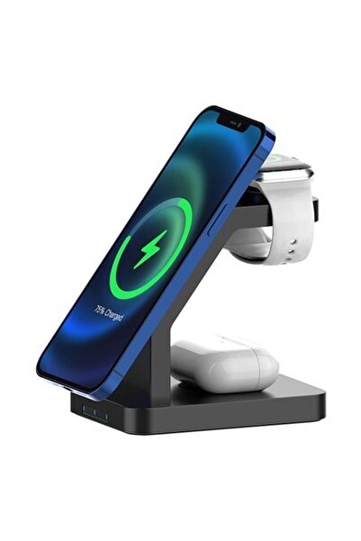 Store BL34 3 In 1 Magsafe Uyumlu 15W Telefon, Kulaklık, Apple Watch Uyumlu Masaüstü Stand Kablosuz Şarj Ci