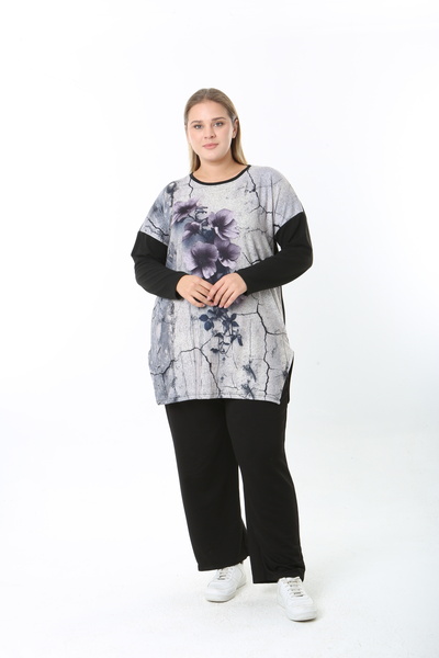 XL Modam Wool Viscose Patterned Lycra Women's Plus Size Tunic