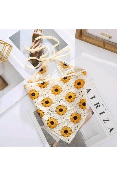 REBORN DESIGN Bohemian Knitted Sunflower Figured Cotton Bandana Scarf