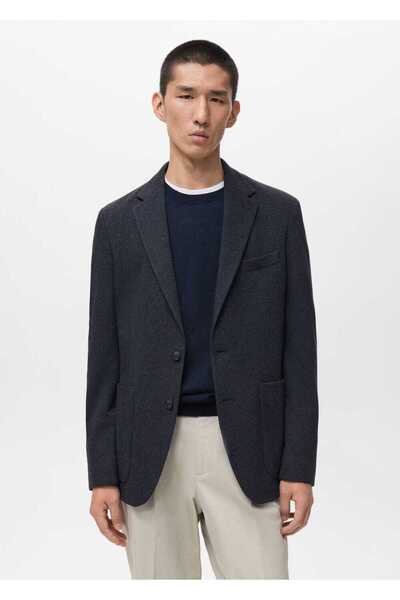 MANGO Man Dar kesim balıksırtı desenli blazer ceket