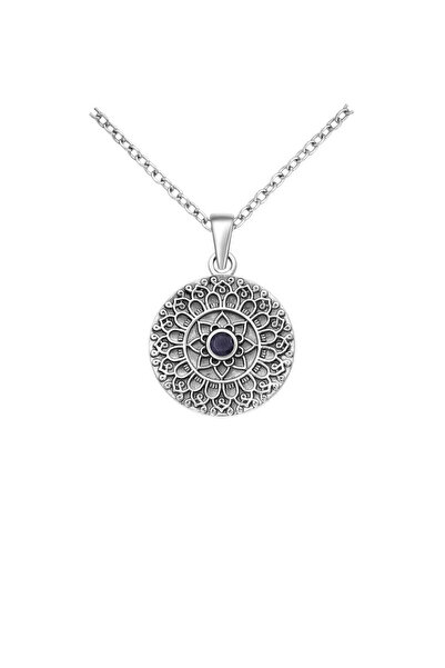 OEM Talisman/Pandantiv din argint oxidat 925, model Floare de Lotus decorat cu agat albastru - 2.8g