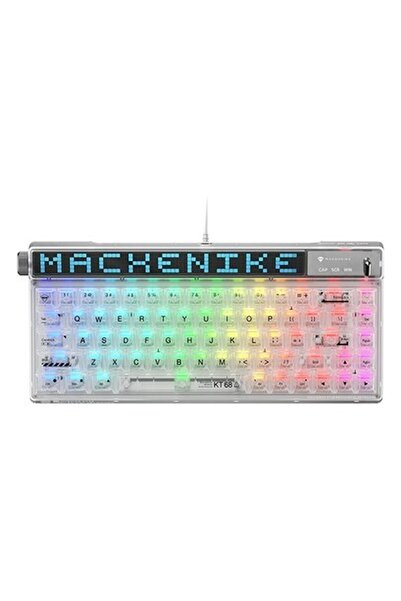 Machenike KT68 Kablolu Crystal Tactile Switch LCD Rgb Beyaz Ingilizce Gaming Klavye