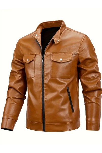 NYC GİYİM TEKSTİL Hakiki Kuzu Derisi Taba Renk Erkek Spor Ceket