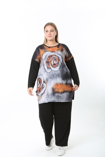 XL Modam Wool Viscose Patterned Lycra Women's Plus Size Tunic