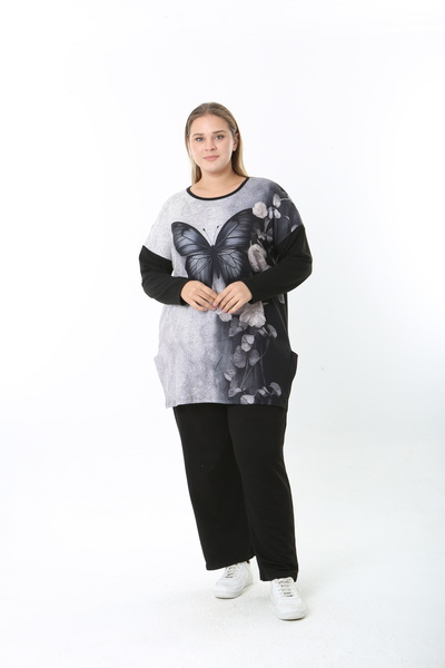 XL Modam Wool Viscose Patterned Lycra Women's Plus Size Tunic