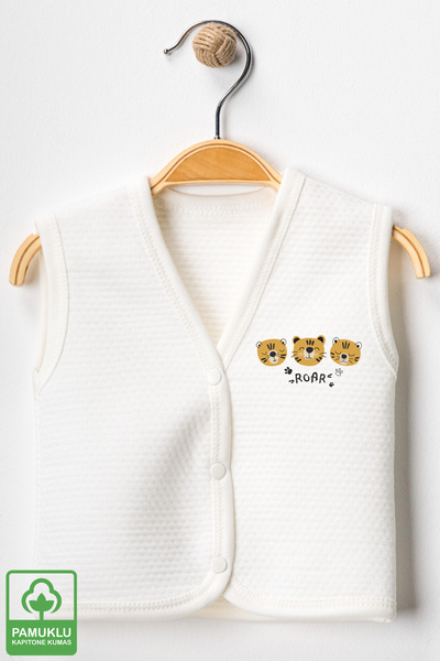 Miniel Baby Boy Tiger Printed Organic Cotton 3-6-9 Months Quilted Baby Vest