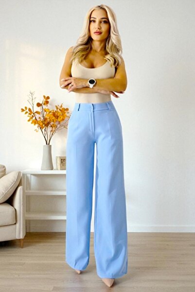 FashionForYou AVIA women's elegant wide leg trousers with pockets, Baby Blue