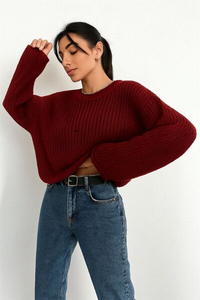 Butik Oversize delikli dokuma triko kazak