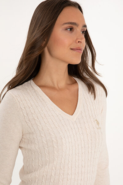 U.S. Polo Assn. Pulover de bază pentru femei, crem Melange 50307710-VR159