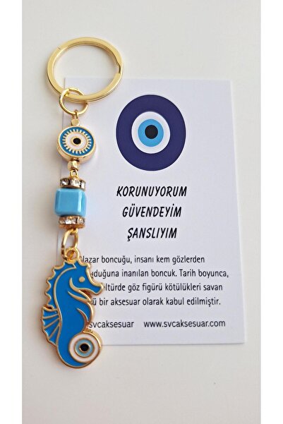Svc Aksesuar Gift Evil Eye Beaded Lucky Denzi Keychain - Blue 10.5 cm