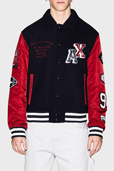 Armani Exchange Logo Embroidery Detailed Wool Blend Relaxed Fit Bomber Jacket Men's Jacket Xm001106 Af