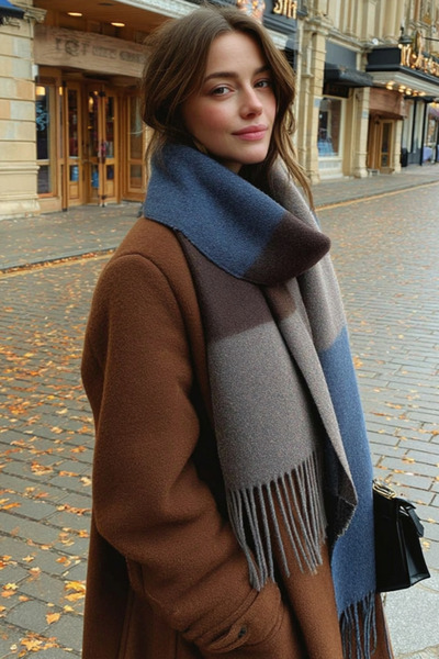 LAGRANZE وشاح كبير الحجم فاخر ذو مظهر كشميري ملون