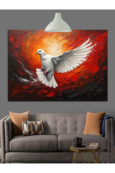 Artmeg Pânză decorativă cu porumbel alb pe fundal în flăcări - Masă din lemn MDF