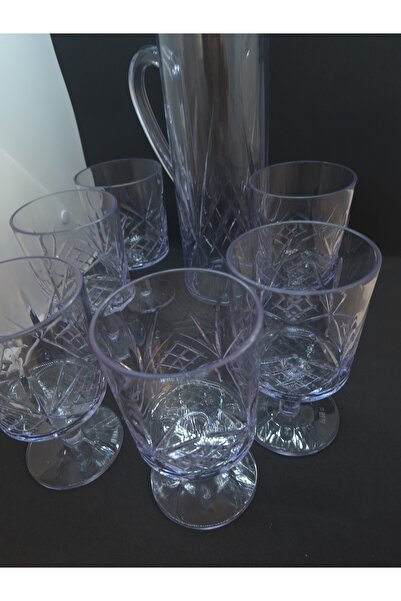Mustran 1.5 L Transparent Acrylic Jug Set of 6 450 ml Stemmed Glasses Glass-Looking Dowry Set Home Workplace