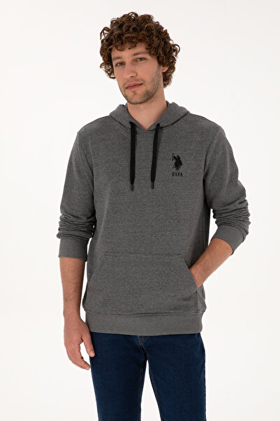 U.S. Polo Assn. Erkek Regular Fit Kapüşonlu Antrasit Melanj Basic Sweatshirt ...
