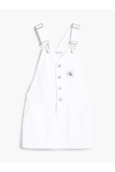 Calvin Klein DENIM V DUNGAREE DRE Kadın Beyaz Elbise