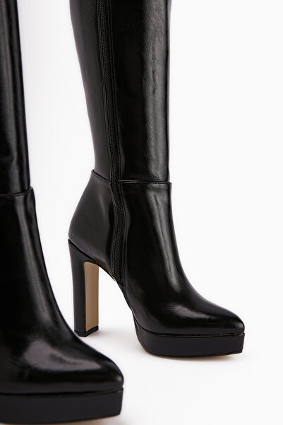 Limoya Ariya Siyah Platform Topuklu Fermuarlı Kadın Çizme