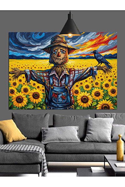 Artmeg Pânză decorativă cu sperietoare de pasăre și floarea-soarelui - Tablou...