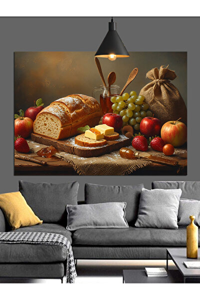 Artmeg Pânză decorativă pentru masă cu fructe și pâine - Masă din lemn MDF