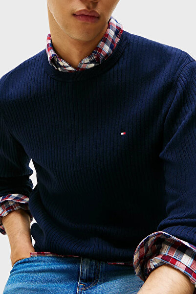 Tommy Hilfiger Pamuk ve Kaşmir Karışımlı Regular Fit Bisiklet Yaka Kazak Erkek KAZAK MW0MW40449 DW5