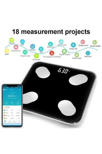 Arabest ميزان ذكي لقياس نسبة الدهون في الجسم - ميزان وزن رقمي يعمل بالبلوتوث، محلل متعدد الوظائف، لون أسود