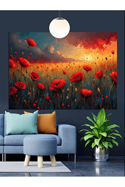 Tablo Mega Gelincik Tarlası Manzara Dekoratif Kanvas - Mdf Ahşap Tablo