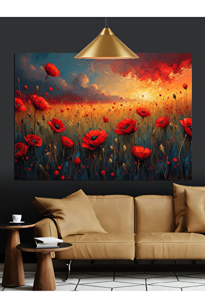 Tablo Mega Gelincik Tarlası Manzara Dekoratif Kanvas - Mdf Ahşap Tablo