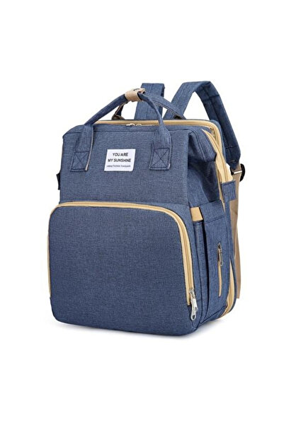 Toyska Multifunctional Backpack for Moms with Foldable Crib and Changing Base, 42 x 32 x 22 cm, Dark Blue