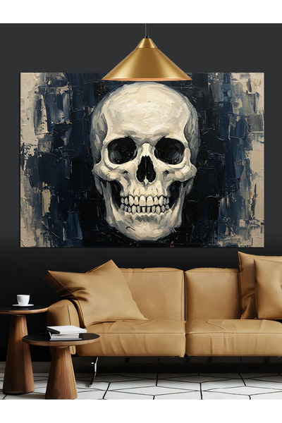 KanvasSepeti Pictură în ulei cu craniu pe fundal întunecat, texturată, de îna...
