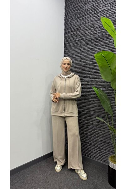 mihr-i meva بدلة رياضية نسائية من قماش المودال مع قلنسوة بسحاب