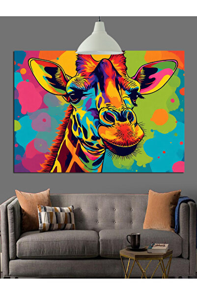 Artmeg Pânză decorativă cu girafă în stil Pop Art colorat - Tablou din lemn MDF