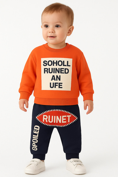 Nazar Bebe Baby Boy 2-Piece Tracksuit Set – Orange Sweatshirt & Navy Blue Pants