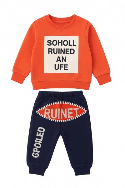 Nazar Bebe Baby Boy 2-Piece Tracksuit Set – Orange Sweatshirt & Navy Blue Pants