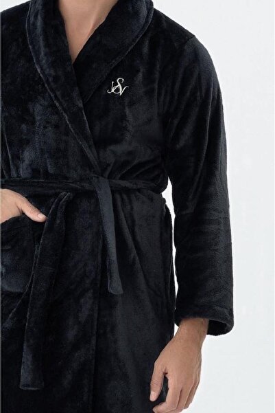 Svm Svman 9644 Erkek Siyah SV Logo Uzun Polar Sabahlık