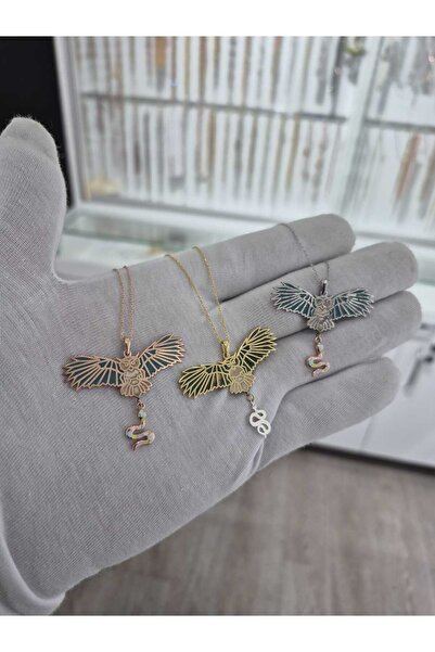 Papatya Silver 925 Ayar 3'lü yılan figürlü baykuş kolye set.Tabiat kolye.rose.gold.rodaj