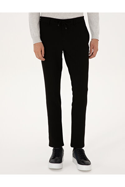 Pierre Cardin Siyah Slim Fit Beli Lastikli Kordonlu Kanvas Pantolon 50309926-VR046