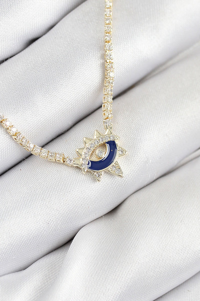 Skygo قلادة نسائية من النحاس الأصفر مرصعة بحجر الزركون على شكل عين مائية بالل...