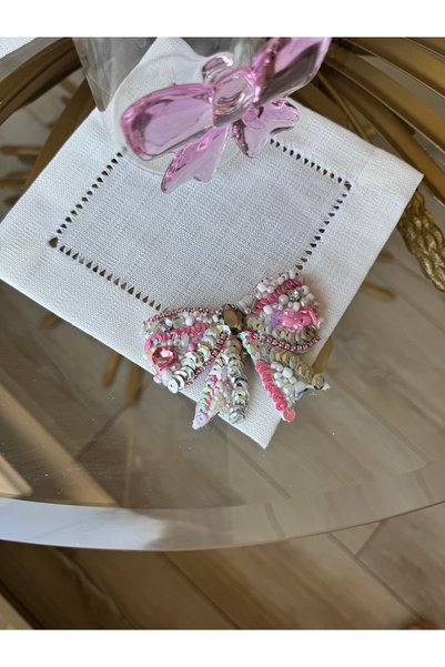 Hatice sakallı design Hand-Embroidered Stone Bowknot Cocktail Presentation Napkin 1 Piece