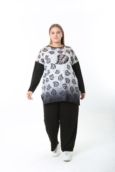 XL Modam Wool Viscose Patterned Lycra Women's Plus Size Tunic