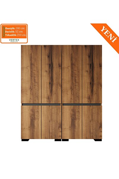 VM VERTEX MOBİLYA Floransa 8 Kapılı Flr8-A3AR Ceviz- Antrasit Gardırop