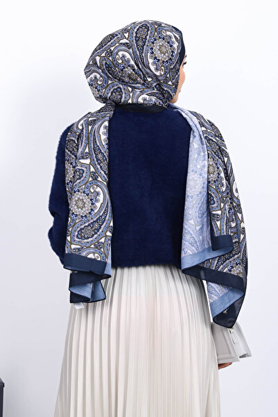 İmajButik Navy Blue Crew Neck Angora Soft Knit Sweater