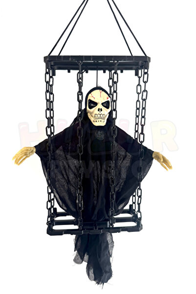 Huzur Party Store Çılgınca Titreyen Siyah Kafatası Cadı 50x23 Cm Işıklı Sesli Sese Duyarlı Cadılar Bayramı Halloween