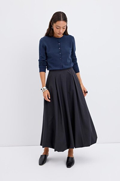 KADRİYE BAŞTÜRK Φούστα με ψηλόμεσο πλισέ με λεπτομέρειες μπαλόνι μαύρο