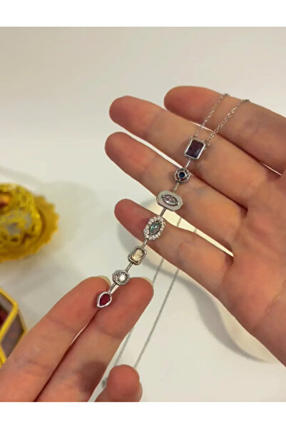 acc swen قلادة من الأحجار الكريمة الملونة، فضية اللون، معبأة كهدية، مصنوعة من...