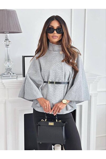 GLAMSI Cape with belt – striped fabric