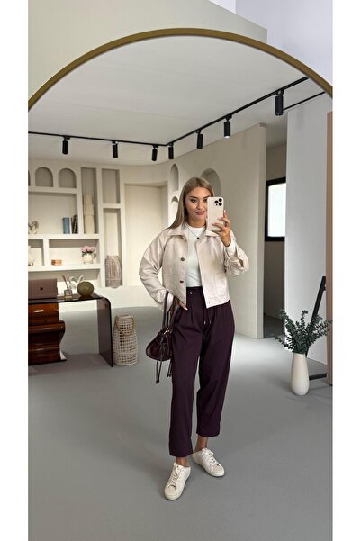 Sezgi Tekin Παντελόνι Plum Carrot με λεπτομέρεια πιέτες και ελαστική μέση