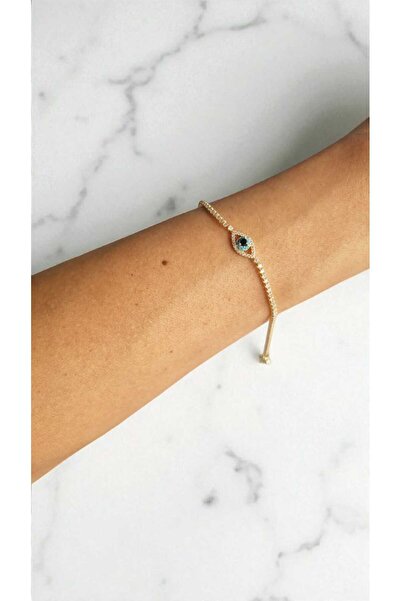İNİTİUM Stainless Steel Evil Eye Detailed Zircon Stone Thin Bracelet