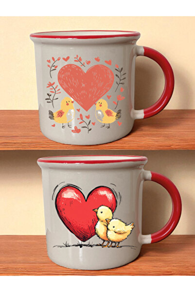 lili hediyelik كوبان مطبوعان عليه صورة قلب وكتكوت باللون الأحمر - أفكار هدايا...